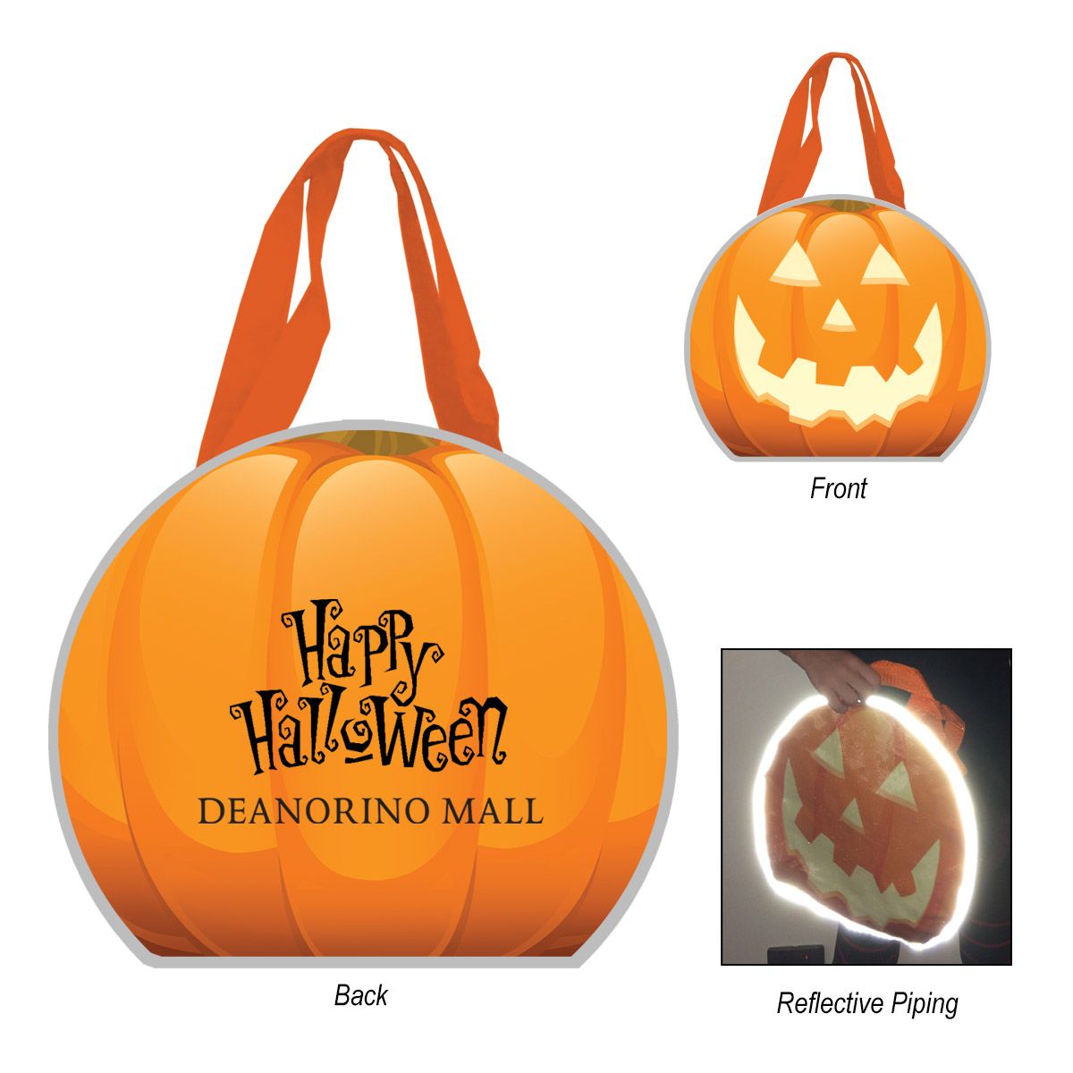 reflective halloween pumpkin non-woven tote bag