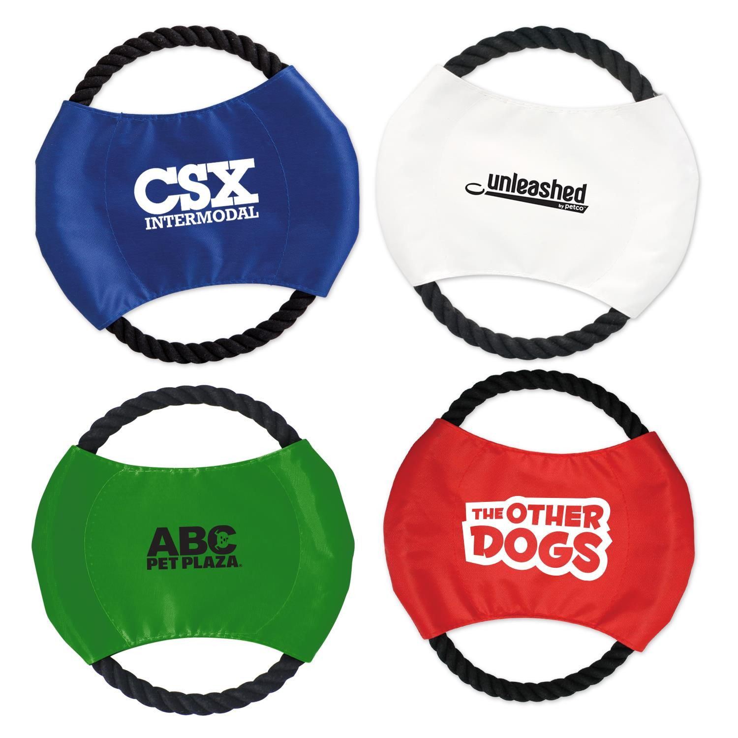 Branded rope disk toy in multiple colors